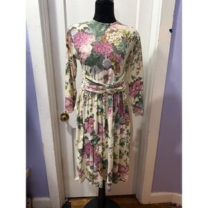 Vintage Avon Fashions Ivory Floral Pattern Long Sleeve Dress in 7/8P